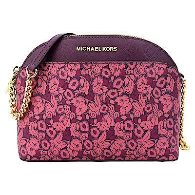 MICHAEL KORS EMMY金字花卉防刮鍊帶斜背包(中/紫紅)