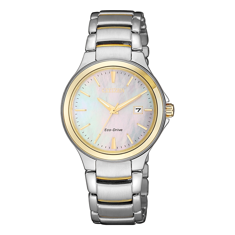 CITIZEN 星辰 LADYS優雅白蝶貝炫彩腕錶29mm-雙金 EW2524-55N