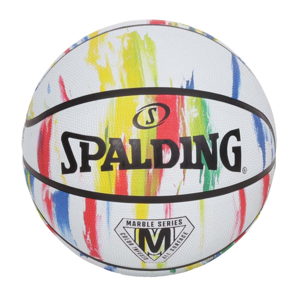 SPALDING 大理石系列彩虹#7橡膠籃球#40646-室內外 7號球 斯伯丁 SPA84397 白彩色