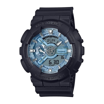 casio 卡西歐 g-shock 經典酷黑 獨特百搭 耀眼冰藍 人氣雙顯 ga-110cd-1a2_51.2mm