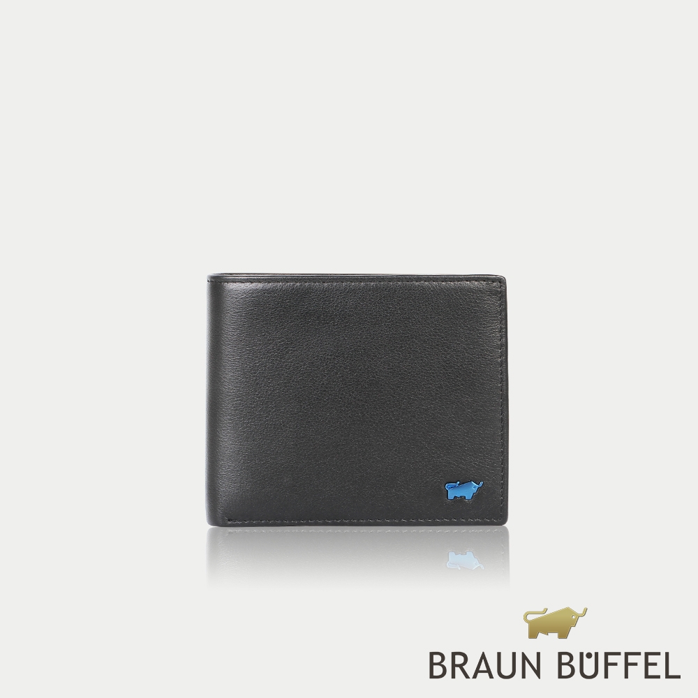 【BRAUN BUFFEL 德國小金牛】台灣總代理 德羅姆 4卡零錢袋皮夾-黑色/BF505-315-BK