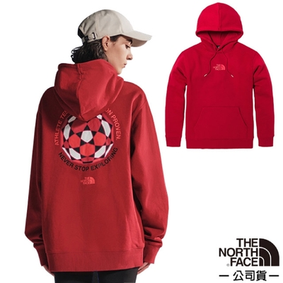 The North Face 男款 背部印花連帽大學T.休閒上衣.帽T/機能性運動衫_紅色