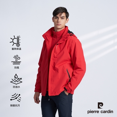 Pierre Cardin皮爾卡登 男裝 高機能防風防潑水保暖三合一衝鋒衣外套-紅色 (7215781-75)
