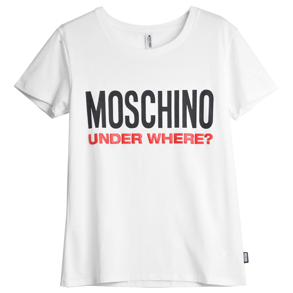 MOSCHINO 品牌字母LOGO圖騰彈性棉合身版圓領T恤(白)