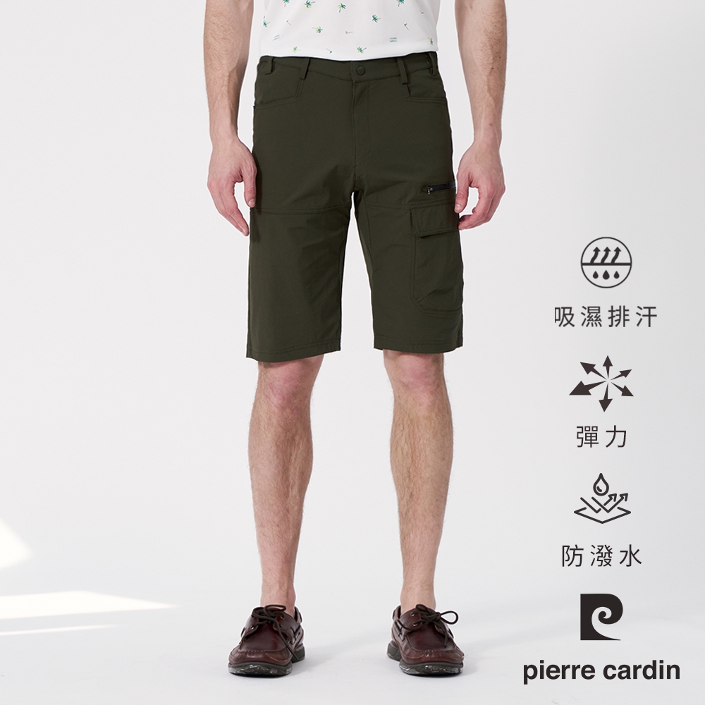 Pierre Cardin皮爾卡登 男款 機能彈力涼爽速乾多口袋工裝休閒短褲(四色任選) (軍綠色系)