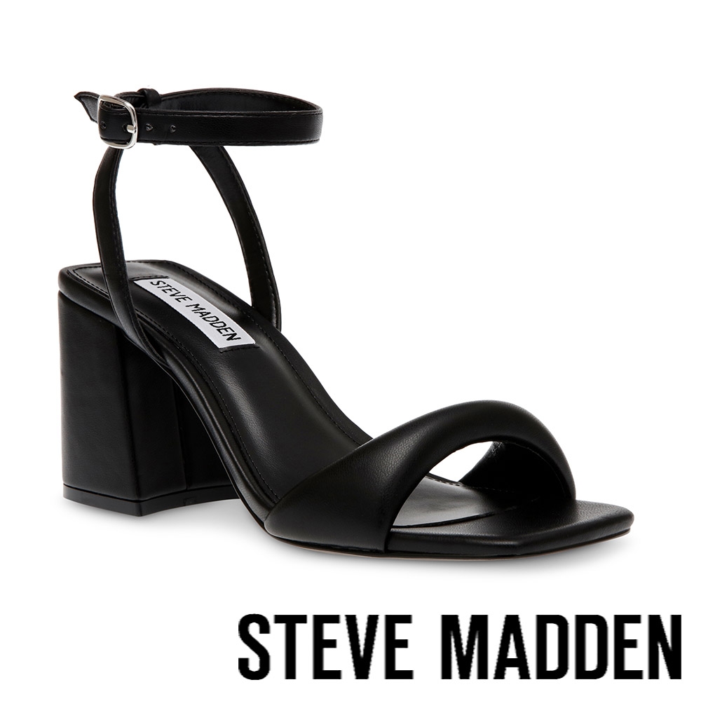 STEVE MADDEN-BIBI 一字帶繞踝粗跟涼鞋-黑色