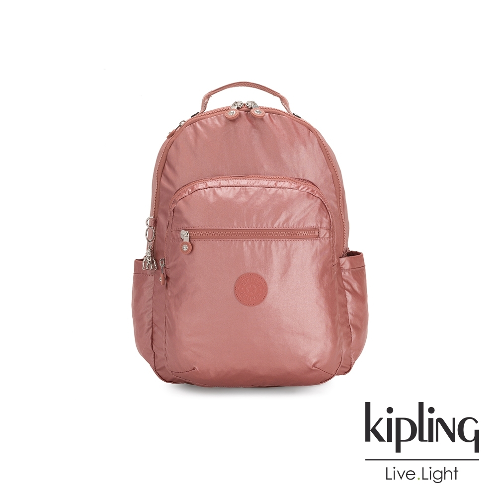 Kipling 甜美俏皮蜜桃粉機能手提後背包-SEOUL