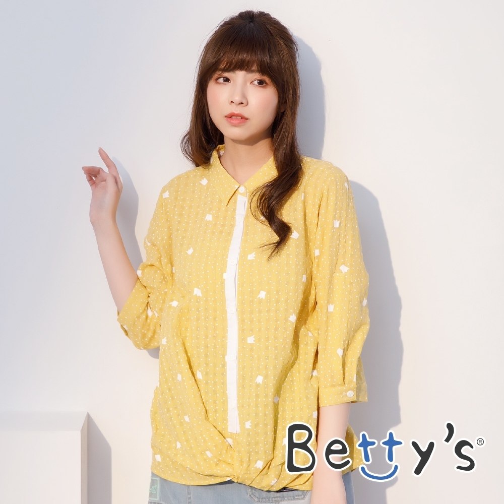 betty’s貝蒂思　皇冠印花點點配色襯衫(淺黃)