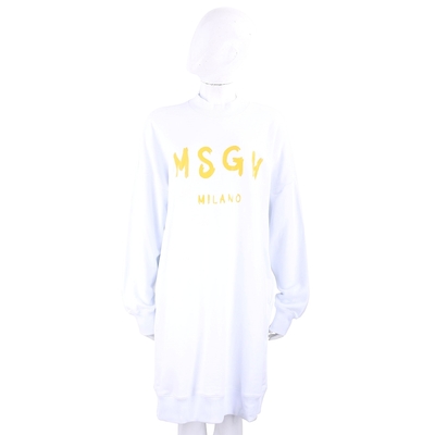 MSGM 塗鴉字母純棉白色長版運動衫 洋裝
