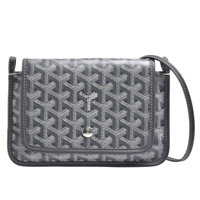 GOYARD Plumet系列防水帆布LOGO牛皮飾邊手拿/斜背包(灰色)