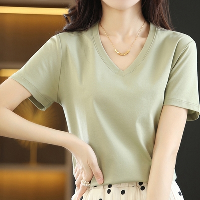 綻放  素色顯瘦V領寬鬆短袖T恤上衣-共9色-62779(M-2XL可選現貨+預購)