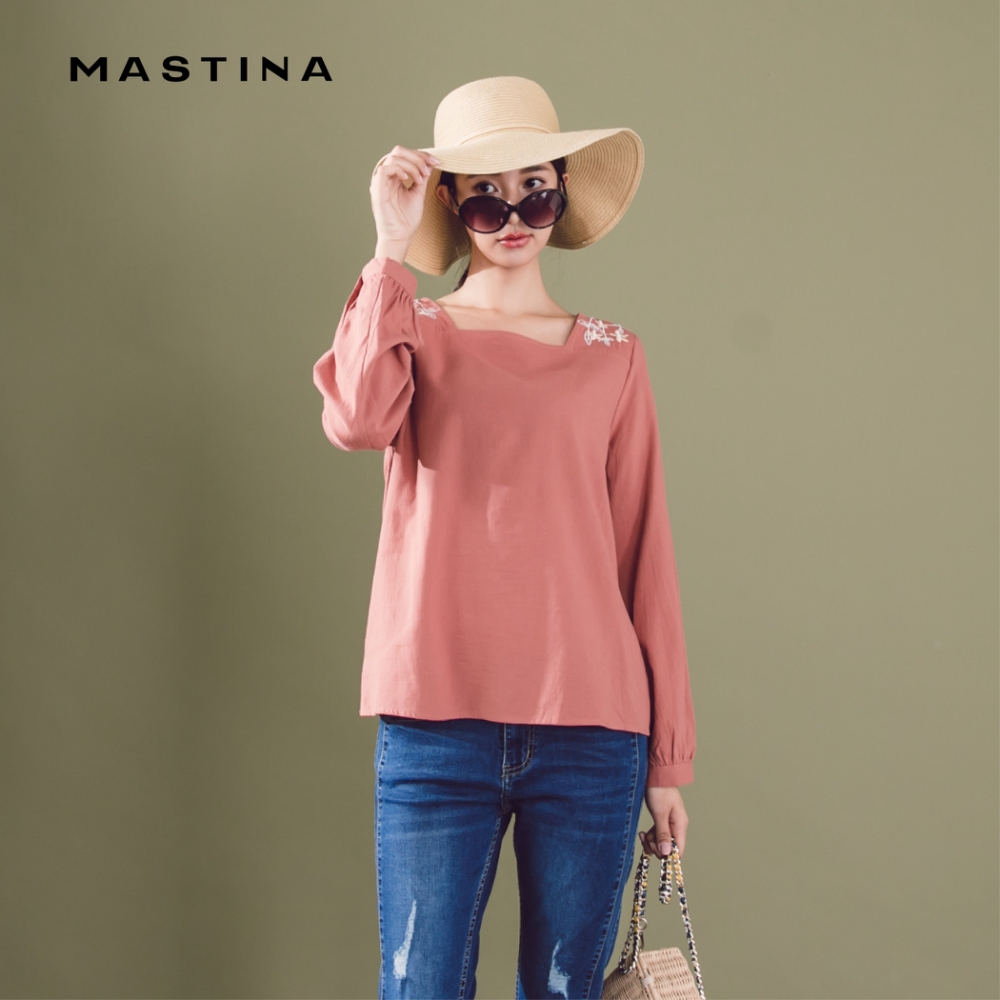 【MASTINA】優雅法式刺繡方領-襯衫(二色)