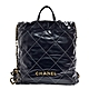 CHANEL 經典22系列品牌LOGO白色縫線菱格紋小牛皮金鍊手提/後背包(黑色) product thumbnail 1