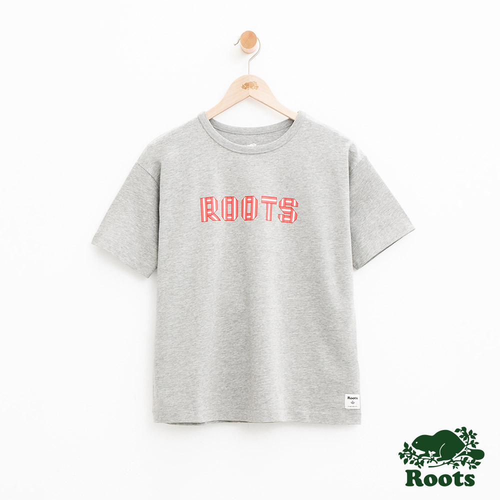 女裝Roots 織紋LOGO短袖T恤-灰色