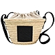 LOEWE Drawstring bucket 經典烙印LOGO時尚草編束口斜背包(卡其/黑) product thumbnail 1