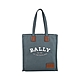 BALLY Crystalia英文印花LOGO高級帆布雙B皮標設計吸釦肩背托特包(大/灰藍) product thumbnail 1