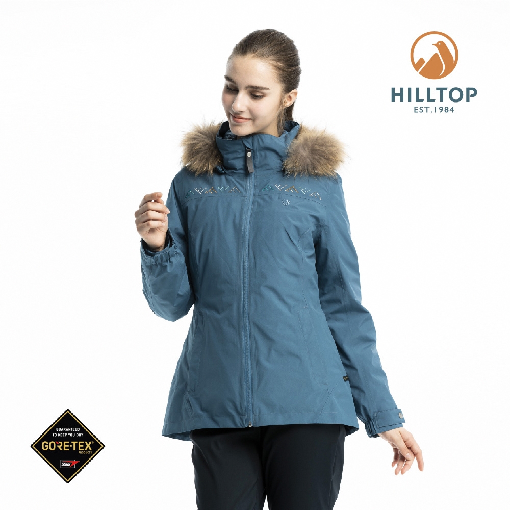 Hilltop 山頂鳥女款GORE-TEX三合一防水羽絨拆袖短大衣F22FZ3藍綠| 刷毛 