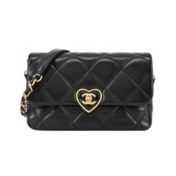 CHANEL Small Flap Bag經典LOGO愛心鎖扣小羊皮斜/肩背包(黑色)