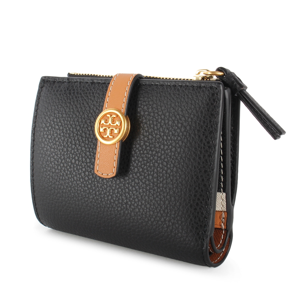 TORY BURCH  WALKER 荔枝紋小牛皮壓扣短夾-黑色