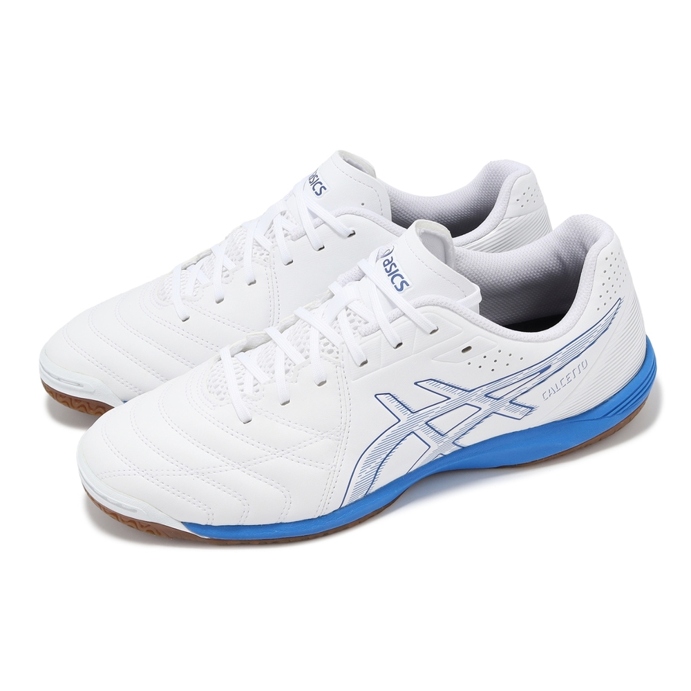 Asics 足球鞋 Calcetto WD 9 2E 男鞋 寬楦 白 藍 皮革 抓地 室內足球 運動鞋 亞瑟士  1113A037101