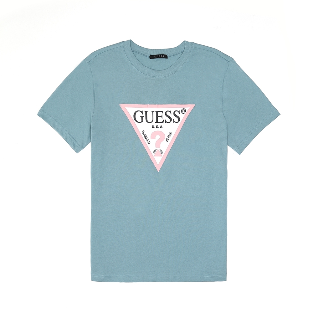 GUESS-男裝-撞色經典倒三角LOGO短T,T恤-藍 原價1290
