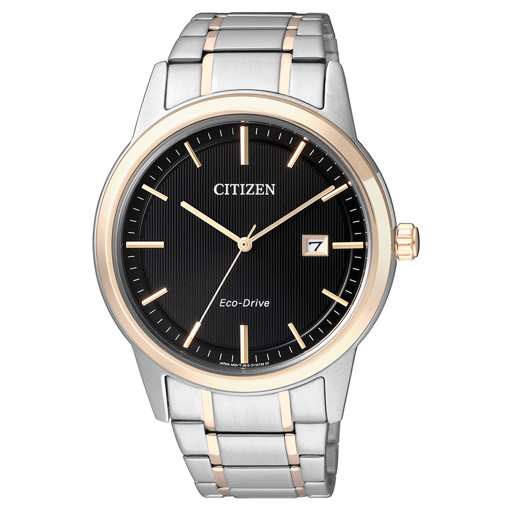 CITIZEN  雅痞風尚雙色調光動能石英腕錶(AW1238-59E)-黑/39mm