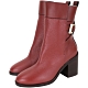 Stuart Weitzman JOPLIN 仿舊銅釦帶牛皮粗跟短靴(磚紅色) product thumbnail 1