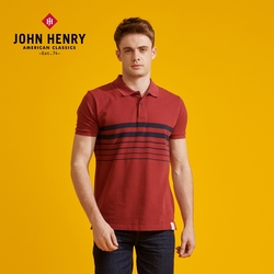 JOHN HENRY 復古條紋短袖POLO衫-紅