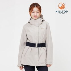 HILLTOP山頂鳥 GORE-TEX 防水防風透氣 單件式施華洛世奇水鑽可拆帽大衣外套(可銜接內件) 女款 卡其｜PH22XFZ6ECN0