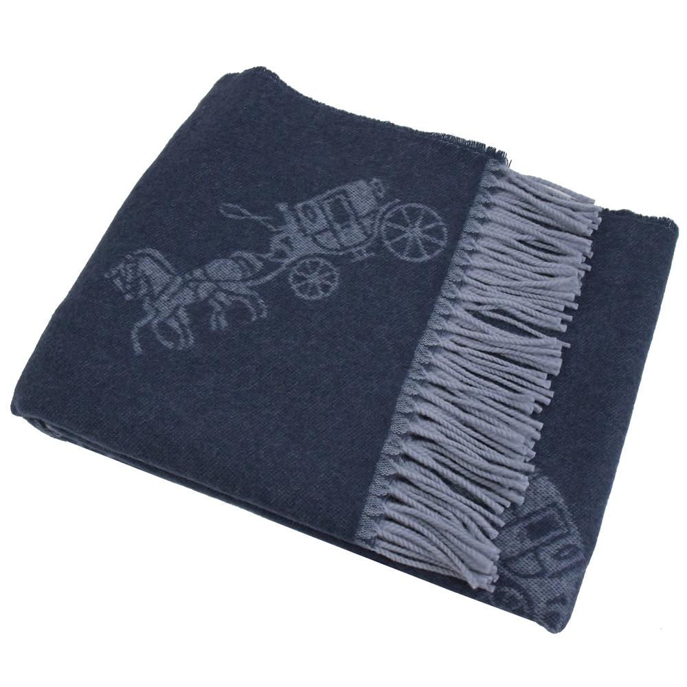 COACH 經典大馬車LOGO雙面羊絨長圍巾(藍)