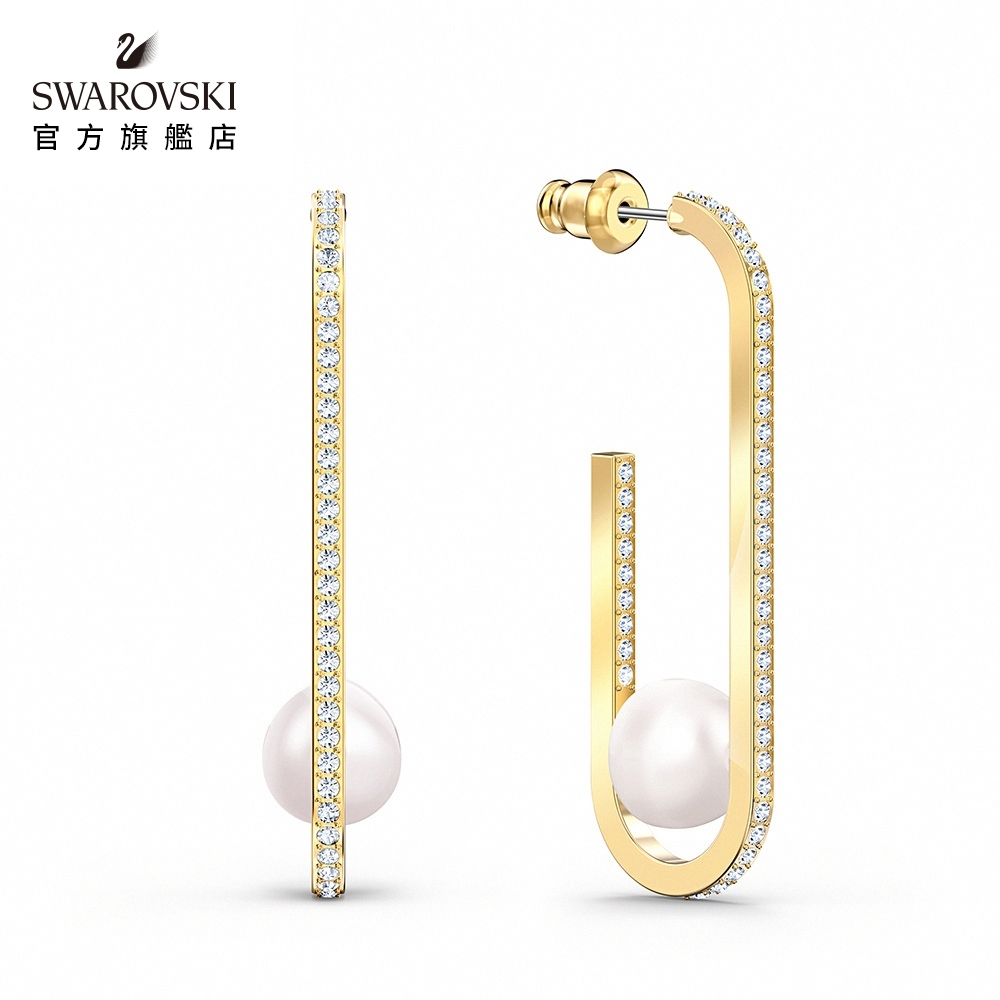 SWAROVSKI施華洛世奇 So Cool Pearl 淡金色別針造型穿孔耳環