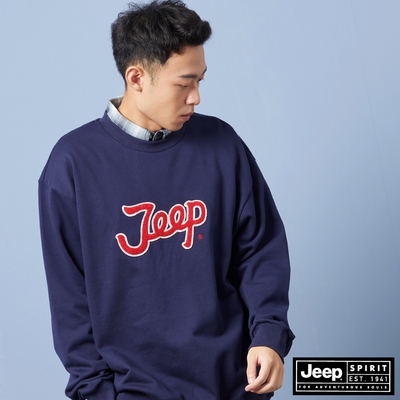 JEEP 品牌LOGO簡約設計大學T (男女適穿) -海軍藍