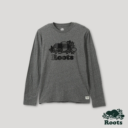 Roots 男裝- 格紋風潮系列 海狸LOGO長袖T恤-灰色