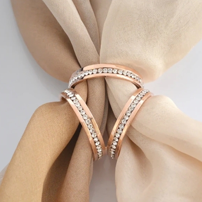JC Collection 優質純銅玫瑰金幾何圖形鑲鑽圍巾絲巾環扣(玫瑰金)