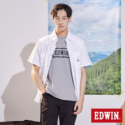 EDWIN 方框 LOGO短袖T恤-男-麻灰色