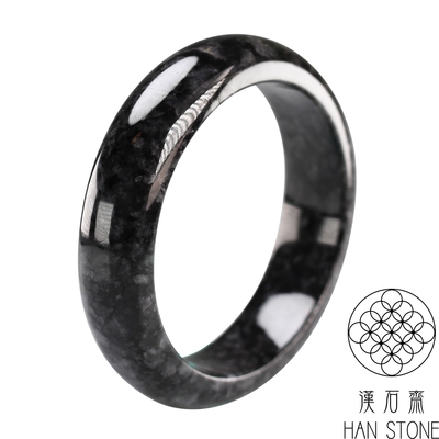 【漢石齋】天然A貨 山水墨翠種 翡翠手鐲玉鐲(手圍17.5/版寬15.7mm)