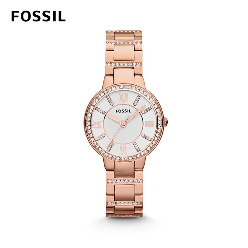 FOSSIL Virginia 鑲鑽不鏽鋼女錶-玫瑰金 約30mm ES3284