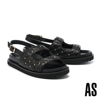 涼鞋 AS 率性優雅鉚釘造型寬帶羊皮厚底涼鞋－黑