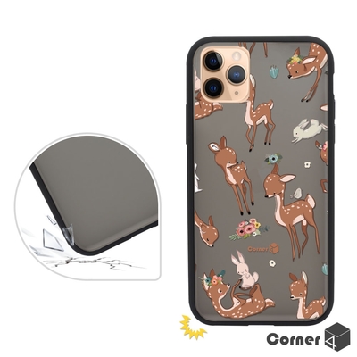 Corner4 iPhone 11 Pro 5.8吋柔滑觸感軍規防摔手機殼-小鹿(黑殼)