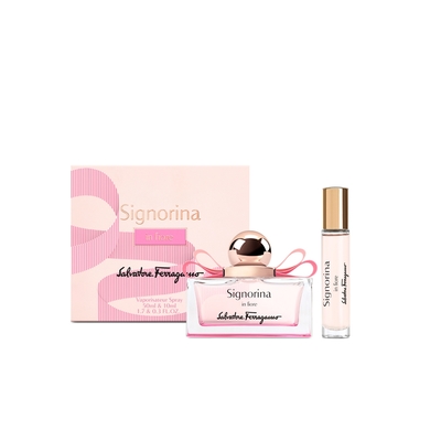 【Salvatore Ferragamo】花漾伊人女性淡香水精巧禮盒(淡香水50ml+10ml.附紙袋)