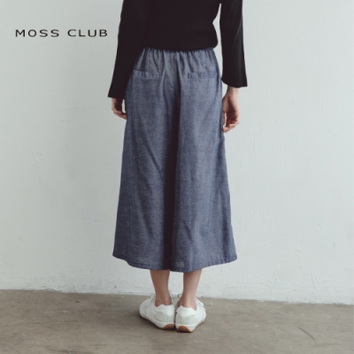 【MOSS CLUB】假兩件式直條紋-裙褲(黑)