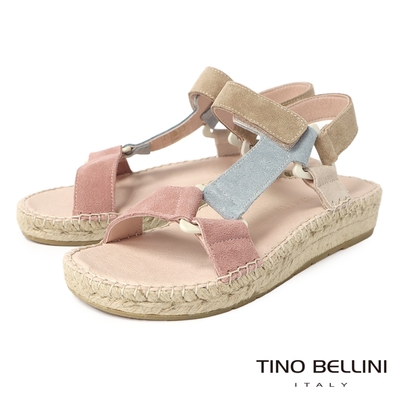 Tino Bellini 西班牙進口粉嫩色系牛麂皮麻邊厚底涼鞋-玫粉