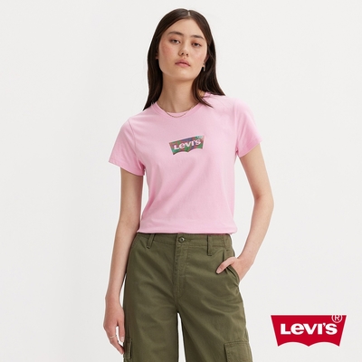 Levis 女款 修身版短袖T恤 / 鏡面反光Logo 粉紅色