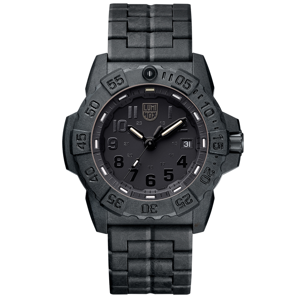 LUMINOX 雷明時NAVY SEAL 3500海豹2代碳纖維鏈帶腕錶-消光黑x黑/45MM