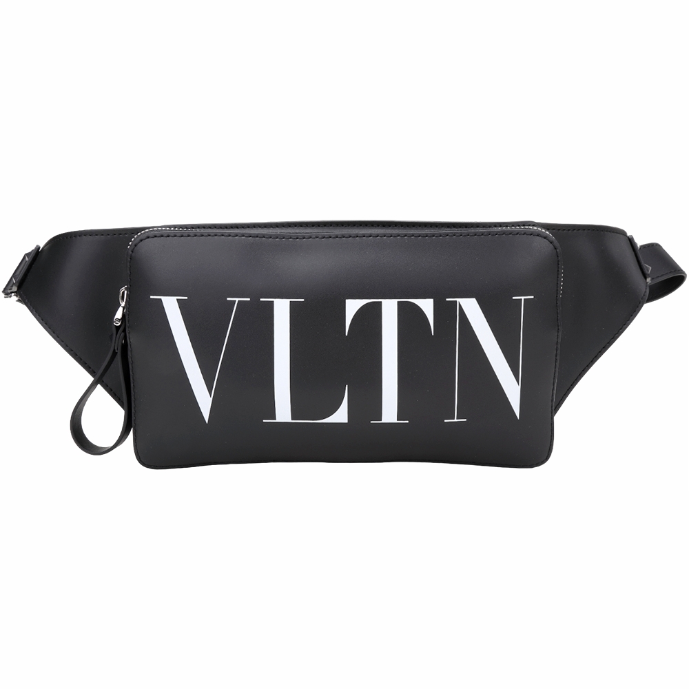 VALENTINO Rockstud VLTN 字母壓花小牛皮胸肩背/腰包(黑色)