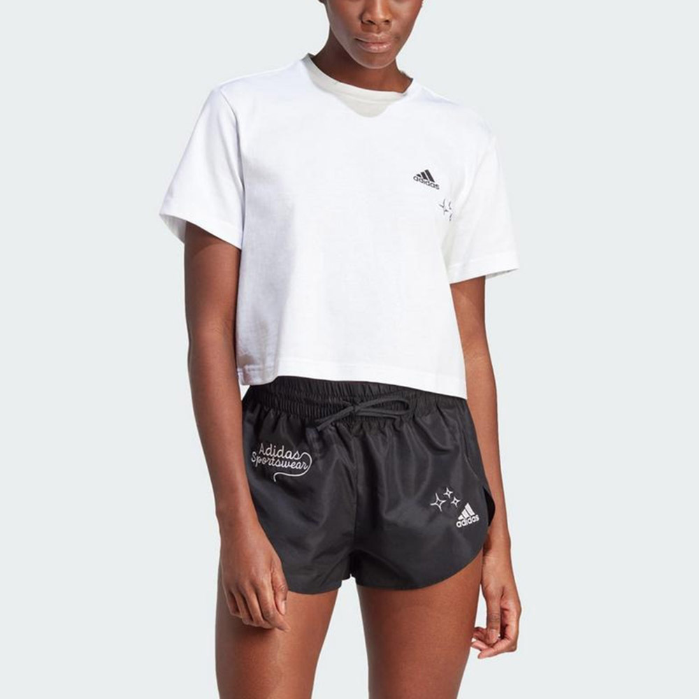 Adidas W BLUV Q3 CRO T [IA3161] 女 短袖 短版 上衣 T恤 運動 休閒 寬鬆 舒適 白