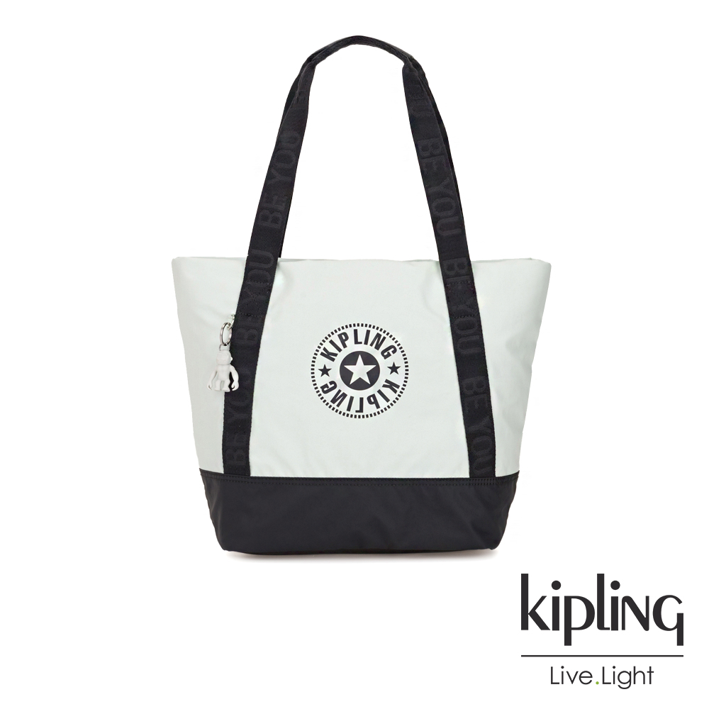 Kipling 渡假海灘風黑白撞色復古休閒LOGO肩背托特包-SIDRA