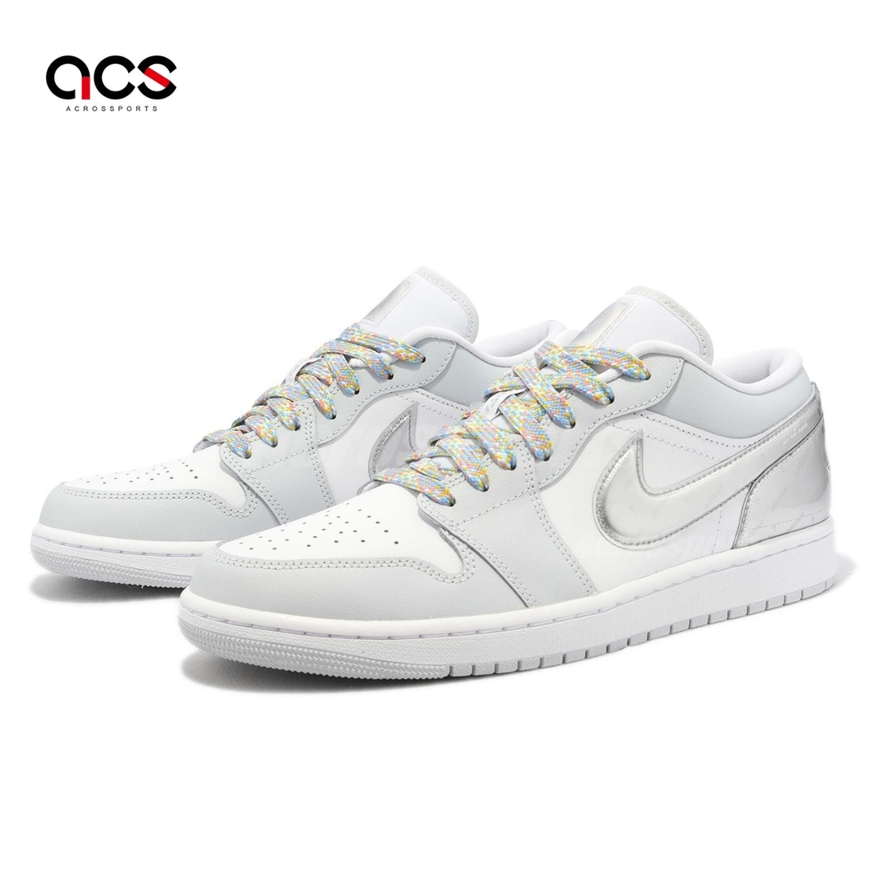 Nike Air Jordan 1 Low SE 男鞋白金屬銀皮革AJ1 低筒經典彩色鞋帶