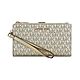 MK MICHAEL KORS Jet Set Travel金字LOGO緹花PVC6卡釦式手拿長夾(淺金) product thumbnail 1