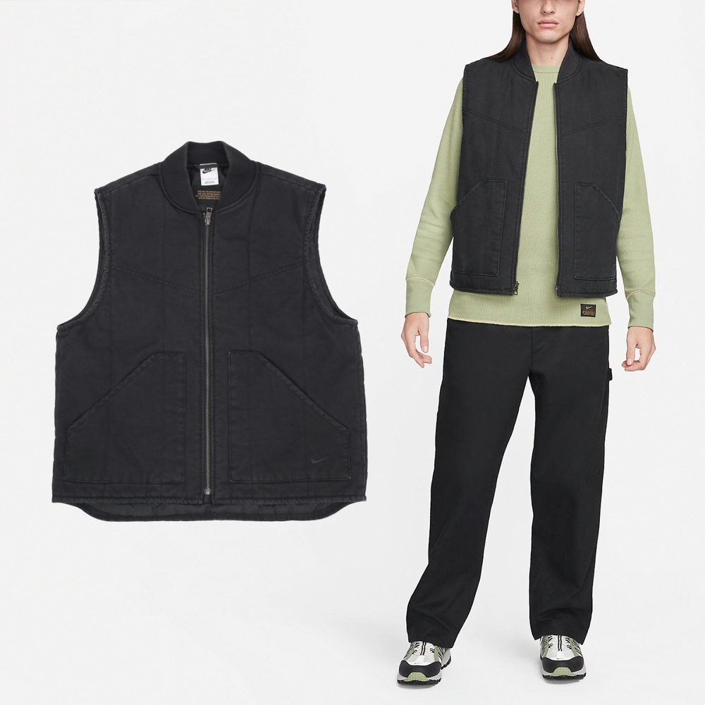 Nike 背心 Life Vest 男款 黑 帆布 寬鬆 水洗 做舊 外套 風衣 FQ1862-010